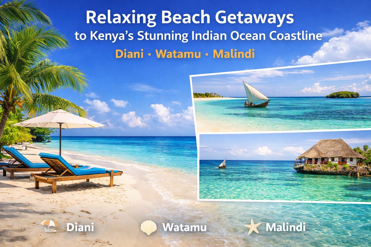 Relaxing beach getaways to Kenya's stunning Indian Ocean coastline including Diani, Watamu and Malindi